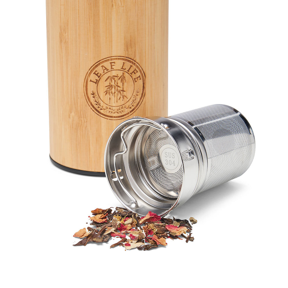 Original Bamboo Tumbler with Tea Infuser & Strainer by LeafLife, 17oz  Premium Tea Bottle, Vacuum Insulated Travel Tea Mug
